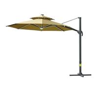 Outsunny 3(m) Cantilever Roma Parasol with LED Solar Lights, Crank & Tilt, Aluminium Frame, Cross Base and Adjustable Canopy 360° Rotating Sun Umbrella with 2-Tier Shade, Beige
