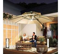 Outsunny 3(M) Cantilever Roma Parasol With Led Solar Lights, Crank & Tilt In Beige