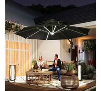 OUTSUNNY 3(m) Cantilever Roma Parasol with LED Solar Lights, Crank & Tilt in Dark Grey Outsunny Dark Grey