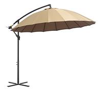 Outsunny 3(m) Cantilever Shanghai Parasol Garden Hanging Banana Sun Umbrella with Crank Handle, 18 Sturdy Ribs and Cross Base, Beige