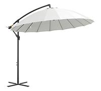 Outsunny 3(m) Cantilever Shanghai Parasol Garden Hanging Banana Sun Umbrella with Crank Handle, 18 Sturdy Ribs and Cross Base, White