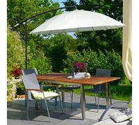 Outsunny 3(m) Cantilever Shanghai Parasol Garden Hanging Banana Sun Umbrella with Tilt and 360° Rotation, Crank Handle, 18 Sturdy Ribs and Cross Base, White