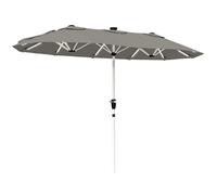 Outsunny 3 m Double-Sided Garden Parasol with LED Solar Lights, Outdoor Extra Large Sun Umbrella with UPF30+ Protection, Crank Handle, 12 Ribs, Patio Market Sun Shade, Grey