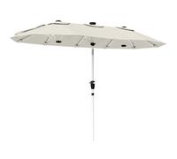 Outsunny 3 m Double-Sided Garden Parasol with LED Solar Lights, Outdoor Extra Large Sun Umbrella with Crank Handle, Cream White