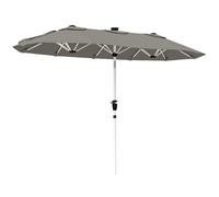 Outsunny 3 m Double-Sided Garden Parasol with LED Solar Lights, Outdoor Extra Large Sun Umbrella with Crank Handle, Grey