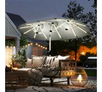 OUTSUNNY 3 m Double-Sided Garden Parasol with Solar Lights, Grey | Size: 3m Outsunny Grey 3m