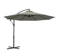 Outsunny 3(m) Garden Banana Parasol Cantilever Umbrella with Crank Handle, 8 Ribs and Cross Base for Outdoor, Hanging Sun Shade, Light Grey