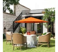 Outsunny 3(m) Garden Banana Parasol Cantilever Umbrella with Crank Handle, 8 Ribs and Cross Base for Outdoor, Hanging Sun Shade, Orange