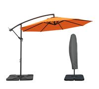 Outsunny 3(m) Garden Banana Parasol Cantilever Umbrella with Crank Handle, Cross Base, Weights and Cover for Outdoor, Hanging Sun Shade, Orange