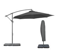Outsunny 3(m) Garden Banana Parasol Cantilever Umbrella with Crank Handle, Cross Base, Weights and Cover for Outdoor, Hanging Sun Shade, Black