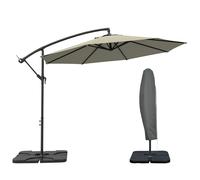 Outsunny 3(m) Garden Banana Parasol Cantilever Umbrella with Crank Handle, Cross Base, Weights and Cover for Outdoor, Hanging Sun Shade, Light Grey