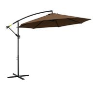 Outsunny 3(m) Garden Banana Parasol Hanging Cantilever Umbrella with Crank Handle, 8 Ribs and Cross Base for Outdoor, Sun Shade, Brown Brown