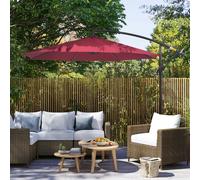 Outsunny 3(m) Garden Banana Parasol Hanging Cantilever Umbrella with Crank Handle and Cross Base for Outdoor, Sun Shade, Wine Red Red