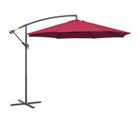 Outsunny 3(m) Garden Banana Parasol Hanging Cantilever Umbrella with Crank Handle and Cross Base for Outdoor, Sun Shade, Green - Red Wine - 295cm x 295cm x 250cm