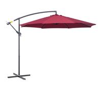 Outsunny 3(m) Garden Banana Parasol Hanging Cantilever Umbrella with Crank Handle and Cross Base for Outdoor, Sun Shade, Wine Red