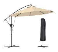 Outsunny 3(m) Garden Cantilever Parasol with Cover and Wind Protection Strap, Round Overhanging Umbrella with Crank Handle and Tilt, Banana Patio Umbrella for Outdoor Sun Shade, UPF50+, Khaki