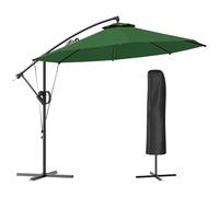 Outsunny 3(m) Garden Cantilever Parasol with Cover and Wind Protection Strap, Round Overhanging Umbrella with Crank Handle and Tilt, Banana Patio Umbrella for Outdoor Sun Shade, UPF50+, Green