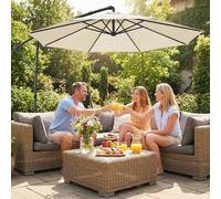 Outsunny 3 m Garden Cantilever Parasol with Cover, Rotation - Cantilever Garden Parasol - Cream White - 300 x 300 x 235 cm