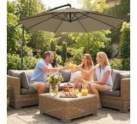 Outsunny 3 m Garden Cantilever Parasol with Cover, Rotation - Cantilever Garden Parasol - Khaki - 300 x 300 x 235 cm