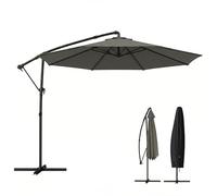 Outsunny 3 m Garden Cantilever Parasol with Cover, Round Overhanging Umbrella with 6-Position 360° Rotation, Crank Handle, Tilt, Banana Patio Umbrella for Outdoor Sun Shade, Grey