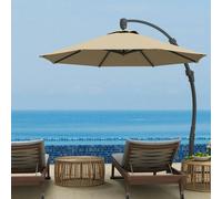 Outsunny 3(m) Garden Cantilever Parasol with Crank Aluminium Frame Black - Khaki - 366L x 294W x 280H cm