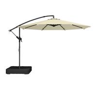 Outsunny 3 m Garden Cantilever Parasol with Cross Base, Sandbag, 360° Rotating Overhanging Banana Umbrella, Beige