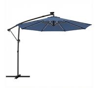 Outsunny 3 m Garden Cantilever Parasol with LED Solar Light, Round Overhanging Umbrella with 360° Rotation, Cover, Navy Blue
