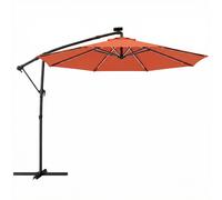 Outsunny 3 m Garden Cantilever Parasol with LED Solar Light, Round Overhanging Umbrella with 360° Rotation, Cover, Orange