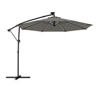 Outsunny 3 m Garden Cantilever Parasol with LED Solar Light, Round Overhanging Umbrella with 360° Rotation, Cover, Grey