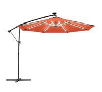Outsunny 3 m Garden Cantilever Parasol with LED Solar Light, Round Overhanging Umbrella with 6-Position 360° Rotation, Crank Handle, Tilt, Cover, Banana Patio Umbrella for Outdoor Sun Shade, Orange