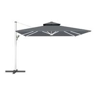 Outsunny 3(m) Garden Cantilever Parasol with Solar LED Lights, Cross Base, 360° Rotation, Crank Handle and Tilt, Grey