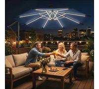 Outsunny 3 m Garden Cantilever Parasol with Solar Light, Rotation - Cantilever Garden Parasol - Navy blue - 300 x 300 x 235 cm