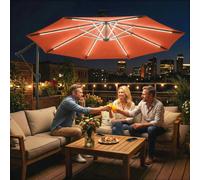 Outsunny 3 m Garden Cantilever Parasol with Solar Light, Rotation - Cantilever Garden Parasol - Orange - 300 x 300 x 235 cm