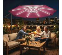 Outsunny 3 m Garden Cantilever Parasol with Solar Light, Rotation - Cantilever Garden Parasol - Wine Red - 300 x 300 x 235 cm