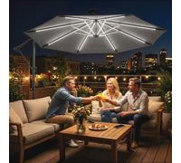 Outsunny 3 M Garden Cantilever Parasol With Solar Light, Rotation, Grey