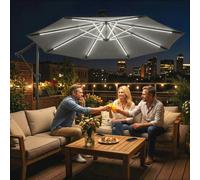 Outsunny 3 m Garden Cantilever Parasol with Solar Light, Rotation, Grey - Modern - Cantilever Garden Parasol - Grey