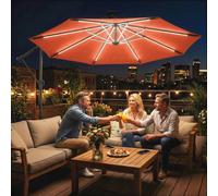 Outsunny 3 m Garden Cantilever Parasol with Solar Light, Rotation - Cantilever Garden Parasol - Orange