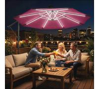 OUTSUNNY 3 m Garden Cantilever Parasol with Solar Light, Rotation in Red | Size: 3m x 3m Outsunny Red 3m x 3m