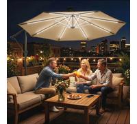 Outsunny 3 M Garden Cantilever Parasol With Solar Light, Rotation, Khaki