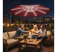 Outsunny 3 M Garden Cantilever Parasol With Solar Light, Rotation In Red