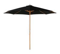 Outsunny 3(m) Garden Parasol, Pulley Operated Patio Umbrella, Wooden Parasol, Table Market Umbrella with Rope Pulley Mechanism and 8 Ribs, Black