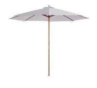 Outsunny 3(m) Garden Parasol, Pulley Operated Patio Umbrella, Wooden Parasol, Table Market Umbrella with Rope Pulley Mechanism and 8 Ribs, White Brown