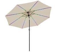 Outsunny 3 m Garden Parasol Umbrella with 112 Solar Powered LED Lights, Outdoor Table Market Patio Umbrella with Crank Handle, Tilt, UPF 50+, for Garden, Outdoor, Beige