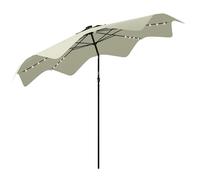 Outsunny 3(m) Garden Parasol Umbrella with 32 Solar LED Lights and Tilt, Outdoor Market Table Umbrella Sun Shade Canopy with Crank, 8 Ribs, Cream White