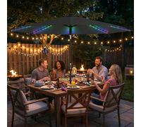 Outsunny 3 m Garden Parasol Umbrella with 112 Solar Powered LED Lights, Outdoor Table Market Patio Umbrella with Crank Handle, Tilt, UPF 50+, for Garden, Outdoor, Grey