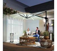 OUTSUNNY 3(m) Garden Parasol w/ Lights, Crank Handle & Cross Base, Cream Outsunny Cream