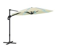 Outsunny 3(m) Garden Parasol w/ Lights - Crank Handle & Cross Base - Cream | TJ Hughes