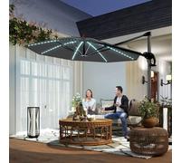 OUTSUNNY 3(m) Garden Parasol w/ Lights, Crank Handle & Cross Base, Dark Grey in Light Grey Outsunny Light Grey