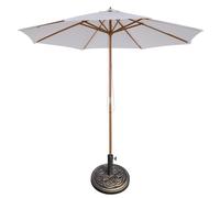 Outsunny 3 m Garden Parasol with Base, Pulley Operated Patio Umbrella, Wooden Parasol, Table Market Umbrella with Rope Pulley Mechanism and 8 Ribs, White