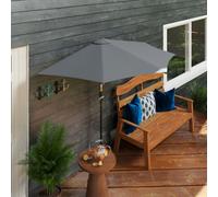 Outsunny 2.3m Half Parasol Semi Round Umbrella Patio Metal Frame Crank Handle for Balcony- NO BASE INCLUDED, Brown - Grey - 293cm x 150cm x 249cm